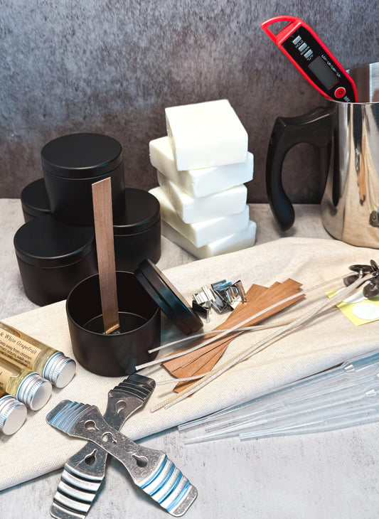 DIY Candle Making Kit with wax, fragrances, and supplies for creating candles