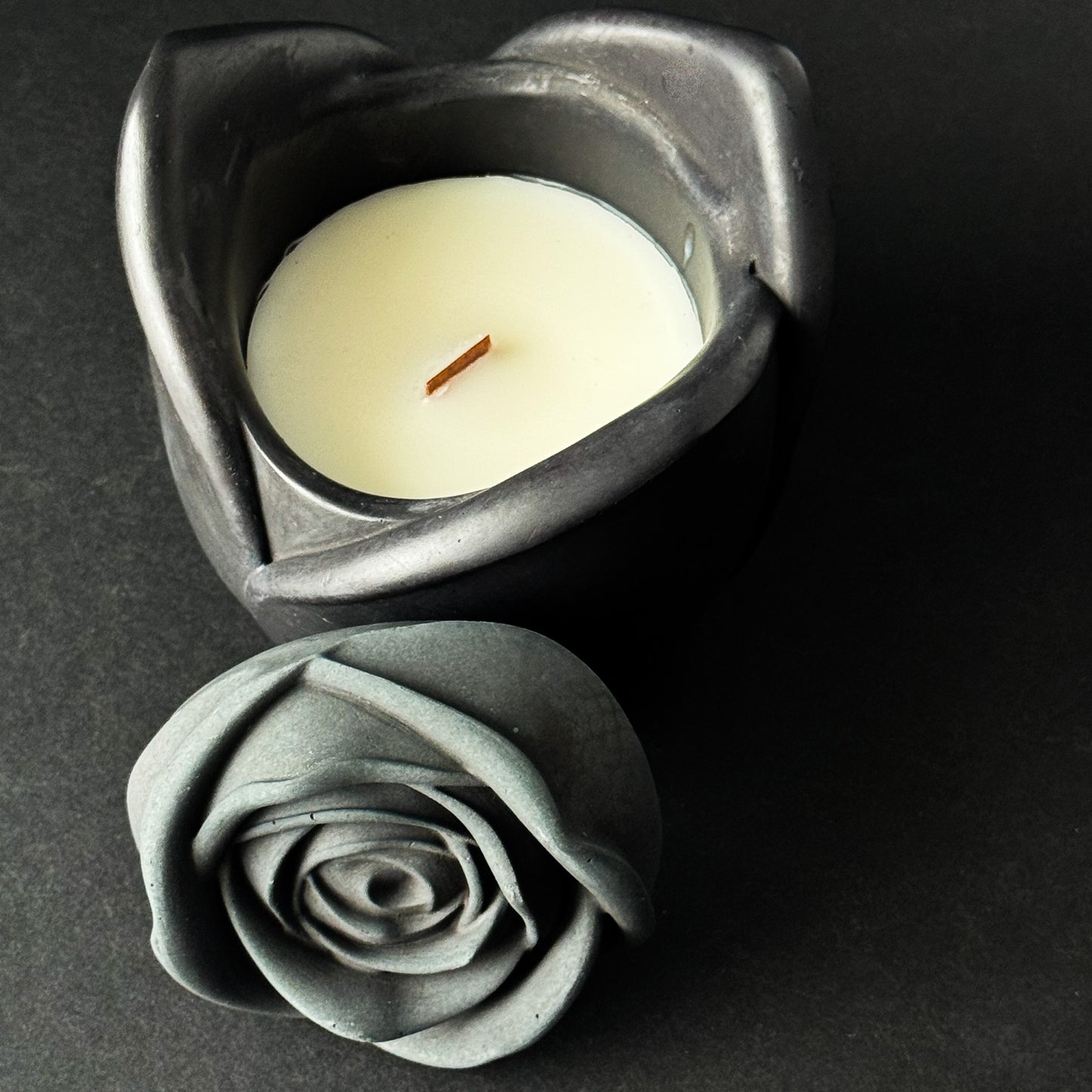 The Rose - Scented Wood Wick Candle - Cement Jar, 5 oz