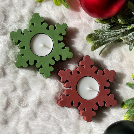 Christmas Snowflake Cement Tea Light Candle Holders – Set of 2