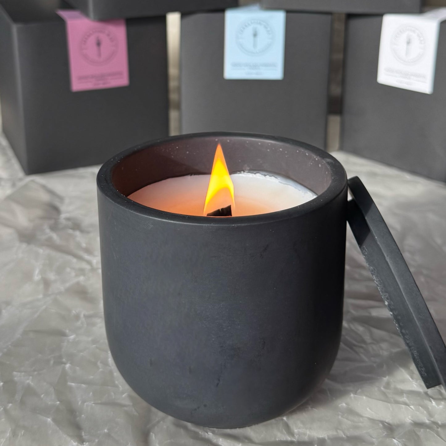 Minted Lemon Scented Wood Wick Candle - Cement Jar, 9 oz