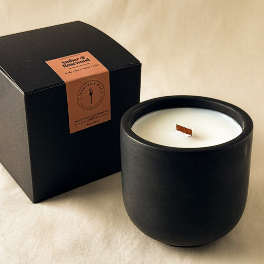 Amber & Rosewood Scented Wood Wick Candle - Cement Jar, 9 oz