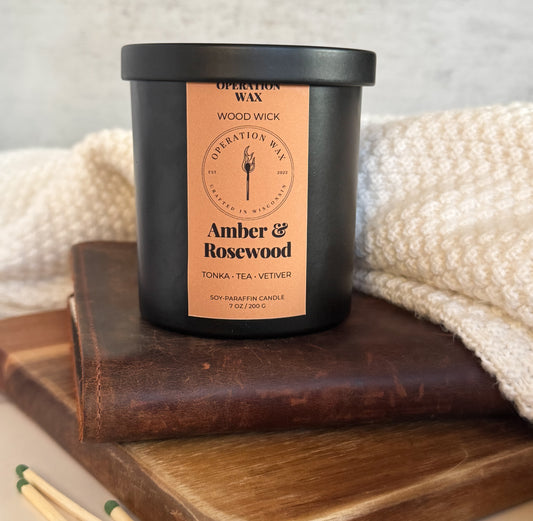 Amber & Rosewood - Wood Wick Scented Candle