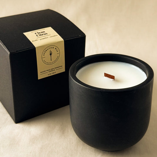 Clean Citrus Scented Wood Wick Candle - Cement Jar, 9 oz