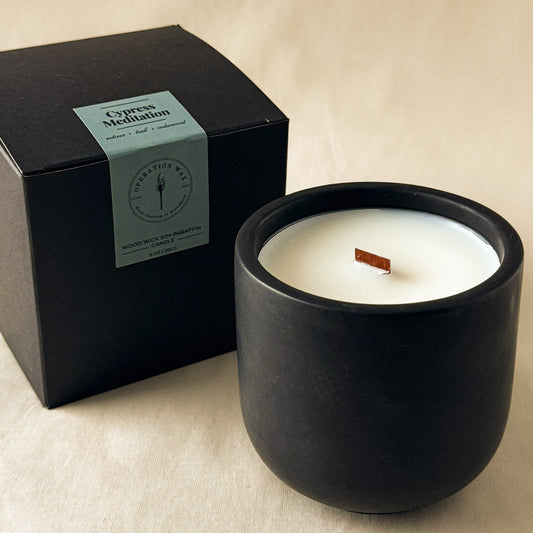 Cypress Meditation Scented Wood Wick Candle - Cement Jar, 9 oz