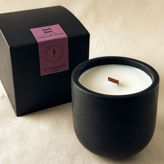 Dark Rose Scented Wood Wick Candle - Cement Jar, 9 oz