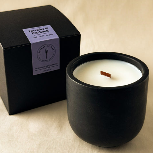 Lavender & Patchouli Scented Wood Wick Candle - Cement Jar, 9 oz