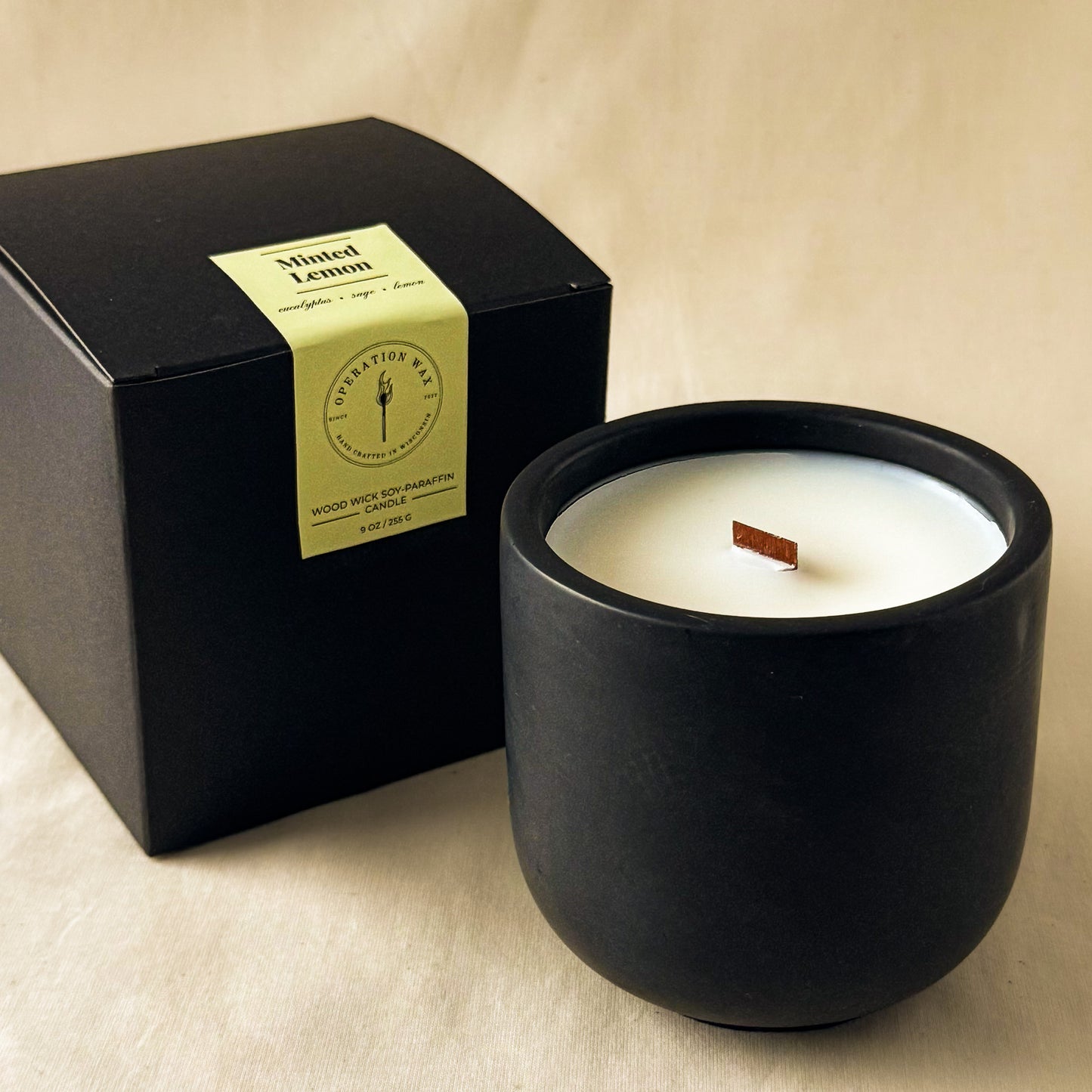 Minted Lemon Scented Wood Wick Candle - Cement Jar, 9 oz