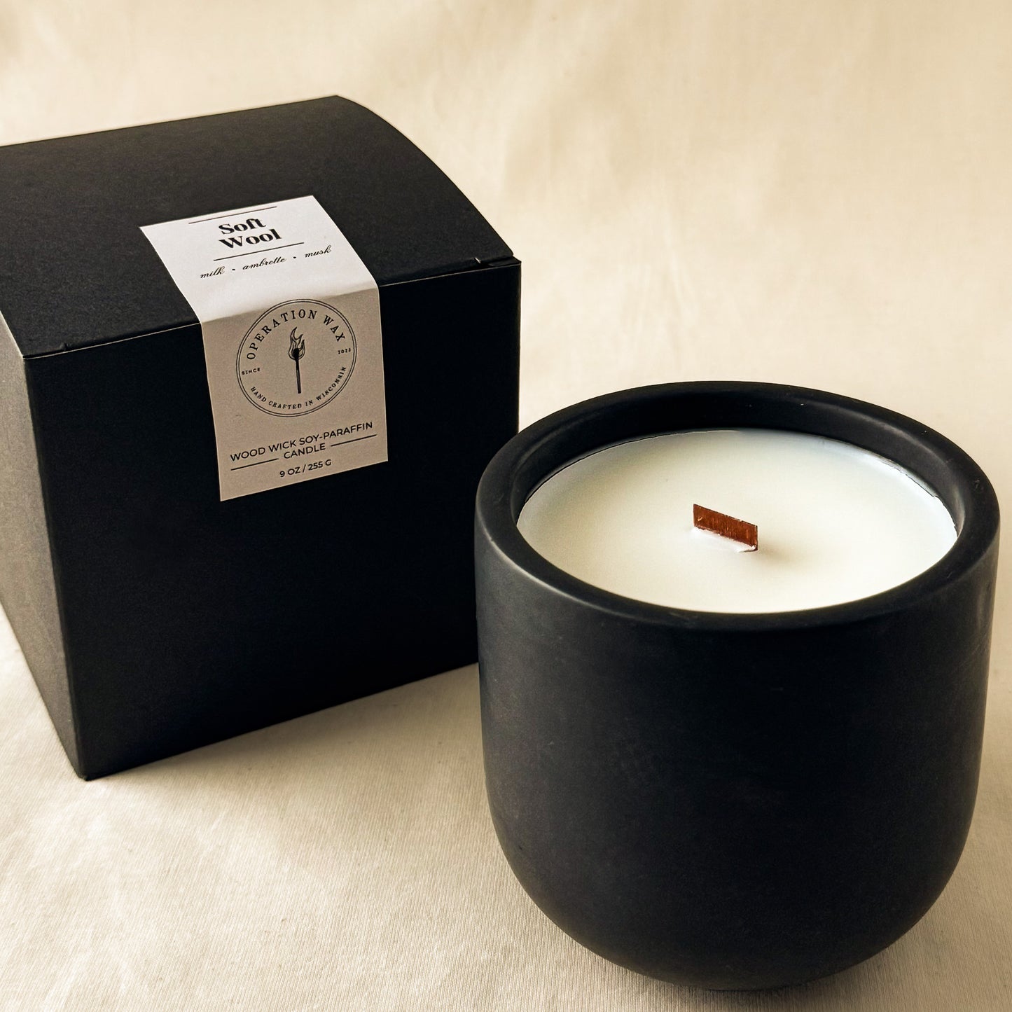 Soft Wool Scented Wood Wick Candle - Cement Jar, 9 oz