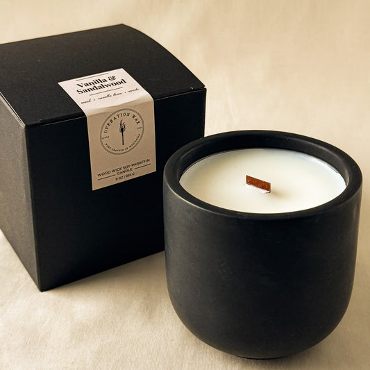 Vanilla & Sandalwood Scented Wood Wick Candle - Cement Jar, 9 oz