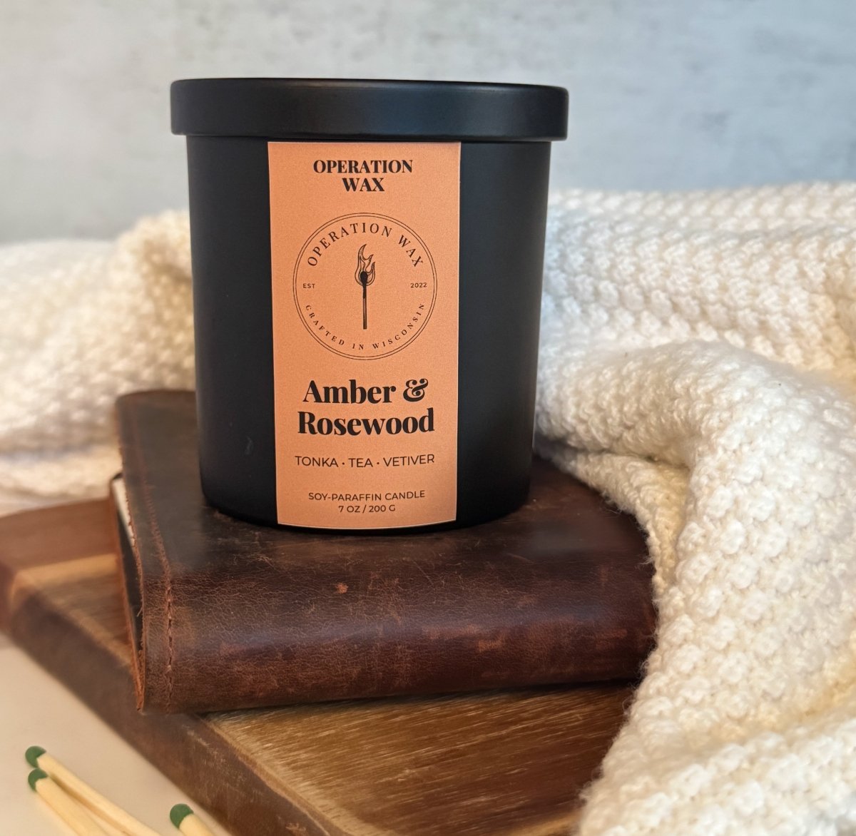 Amber & Rosewood - Cotton Wick Scented Candle - Operation Wax