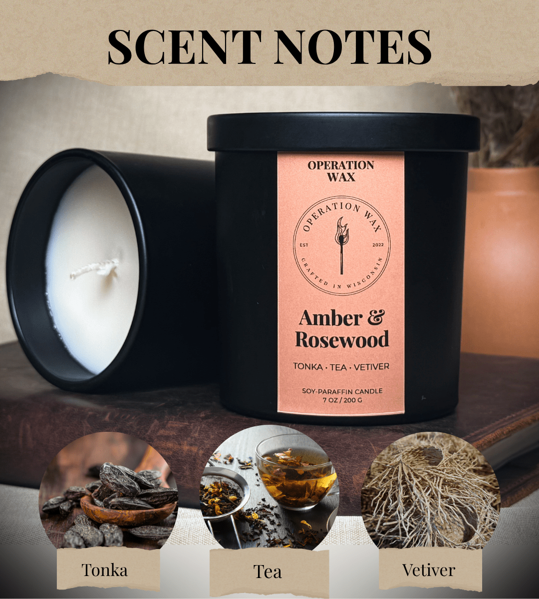 Amber & Rosewood - Wood Wick Candle - Operation Wax