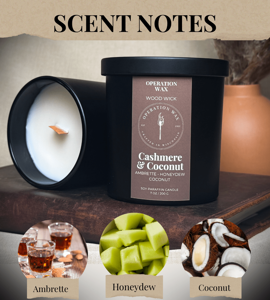 Cashmere & Coconut - Wood Wick Candle - Operation Wax