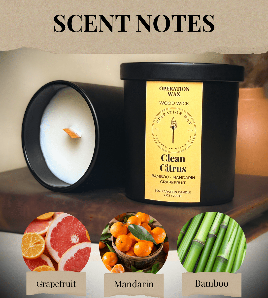 Clean Citrus - Wood Wick Candle - Operation Wax