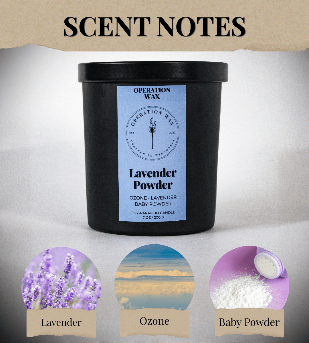 Lavender Powder Wood Wick Scented Candle - Operation Wax