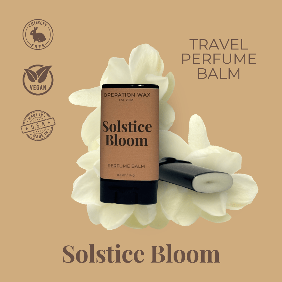 Perfume Balm - Solid Perfume, 0.5 oz - Operation Wax Solstice Scents Solid Perfume made with Beeswax, coconut oil, and almond oil.