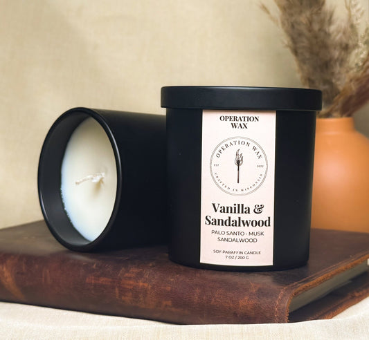 Vanilla & Sandalwood Scented Candle - Operation Wax